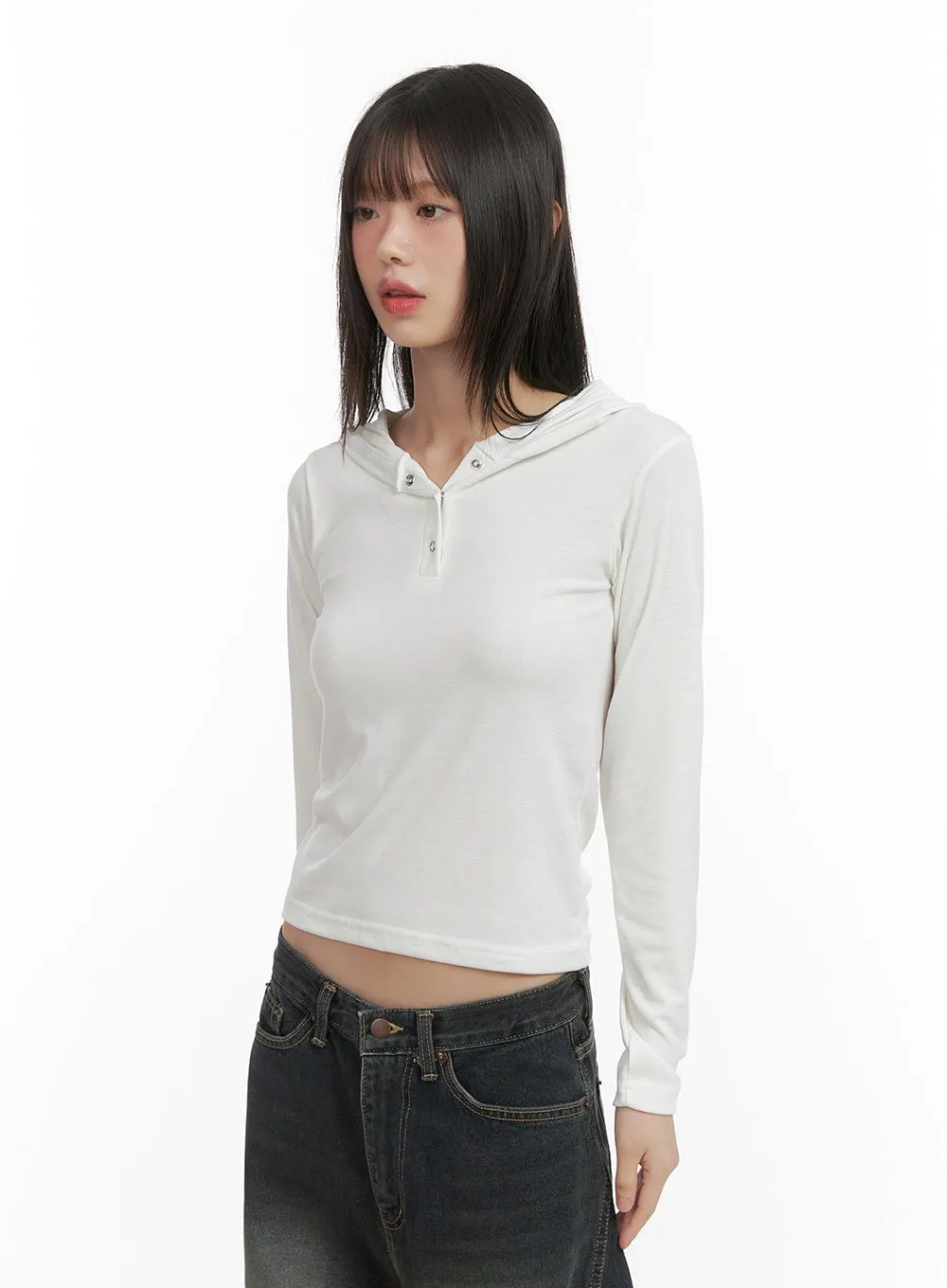 Slim Fit Hooded Long Sleeve Top CO410