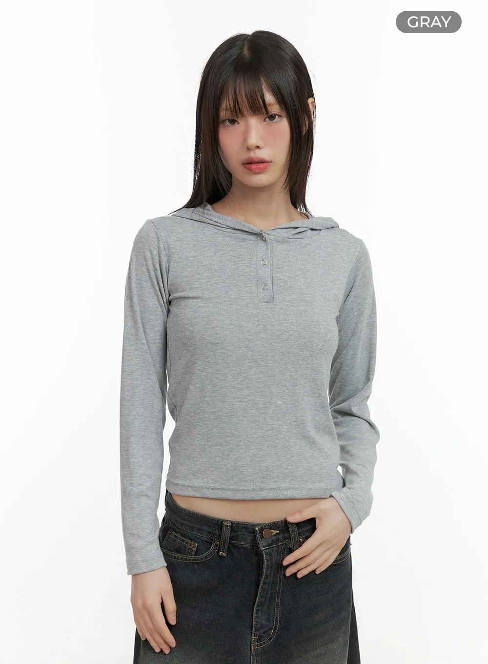 Slim Fit Hooded Long Sleeve Top CO410