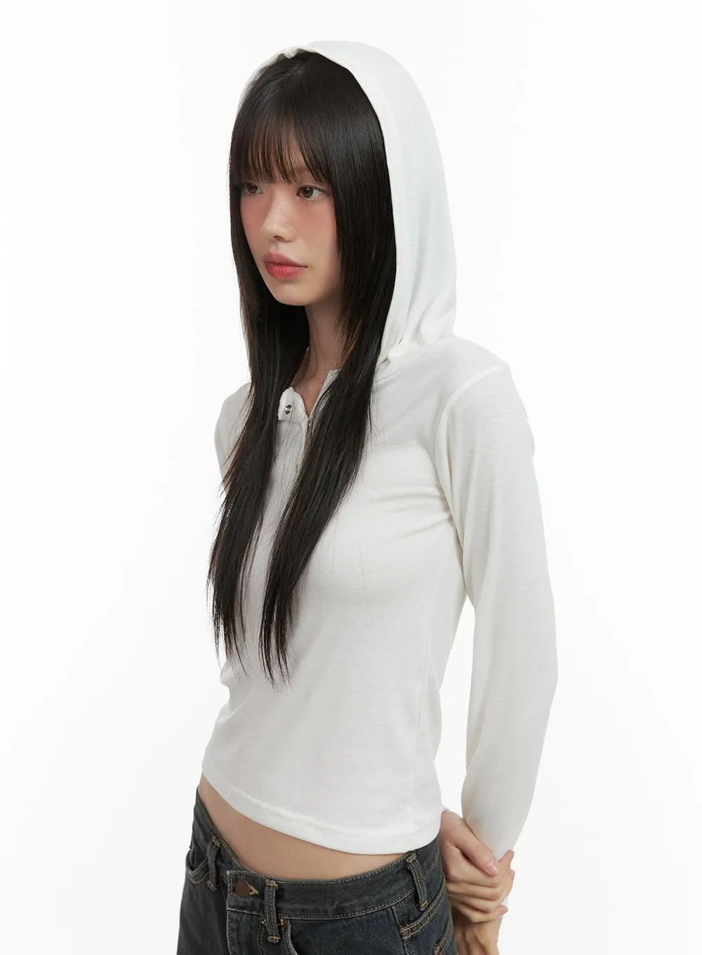 Slim Fit Hooded Long Sleeve Top CO410