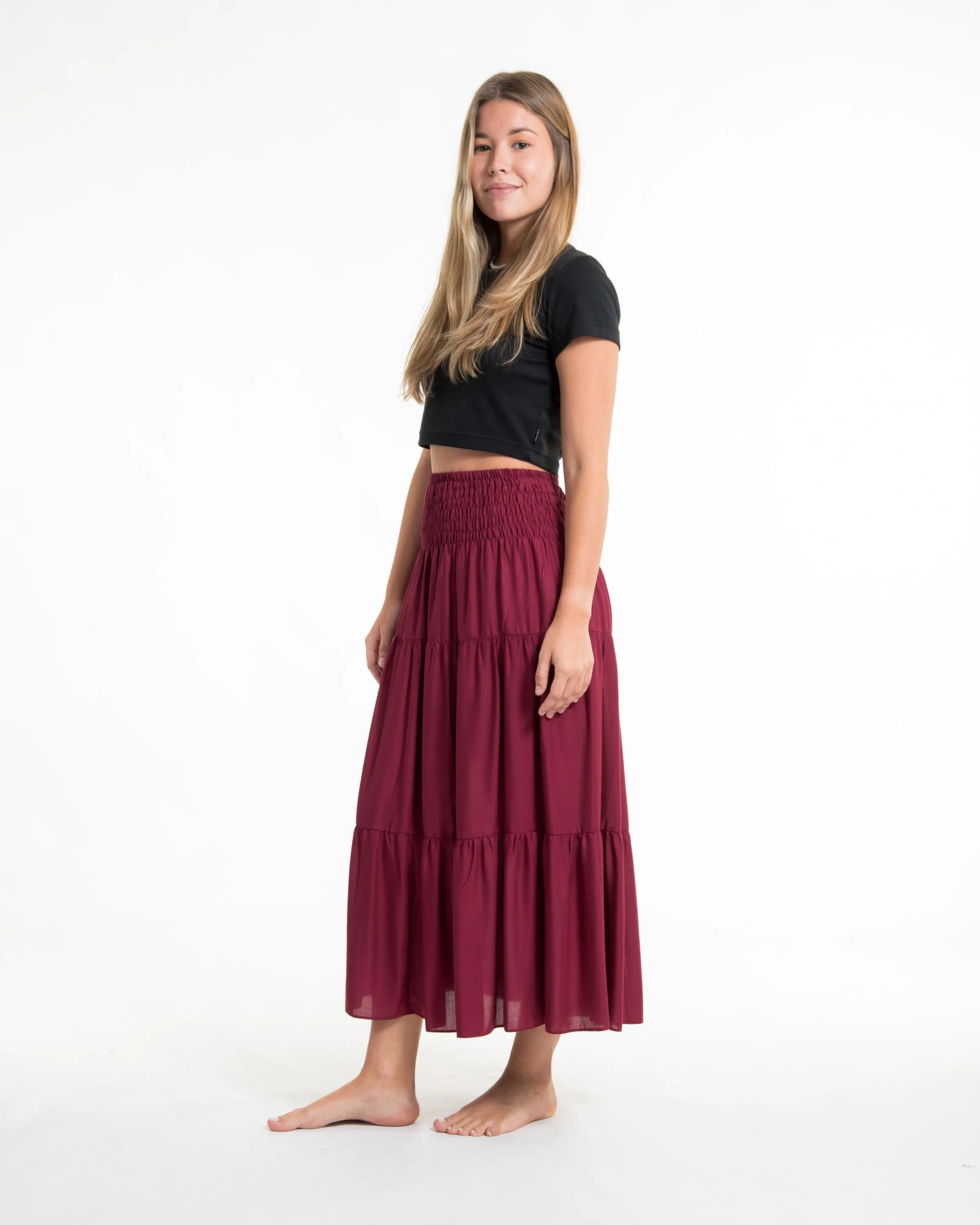 Solid Color Midi Skirt in Red