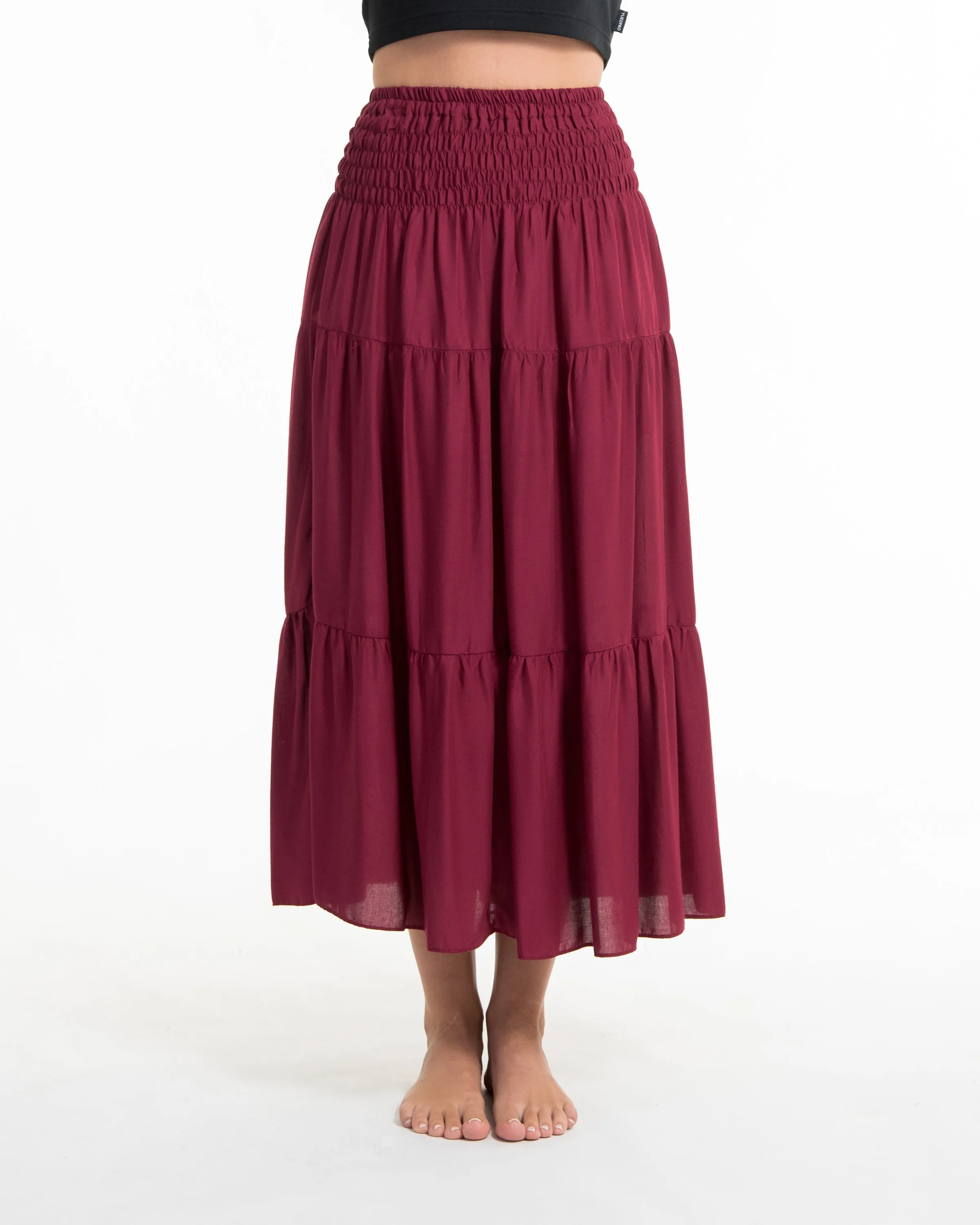 Solid Color Midi Skirt in Red