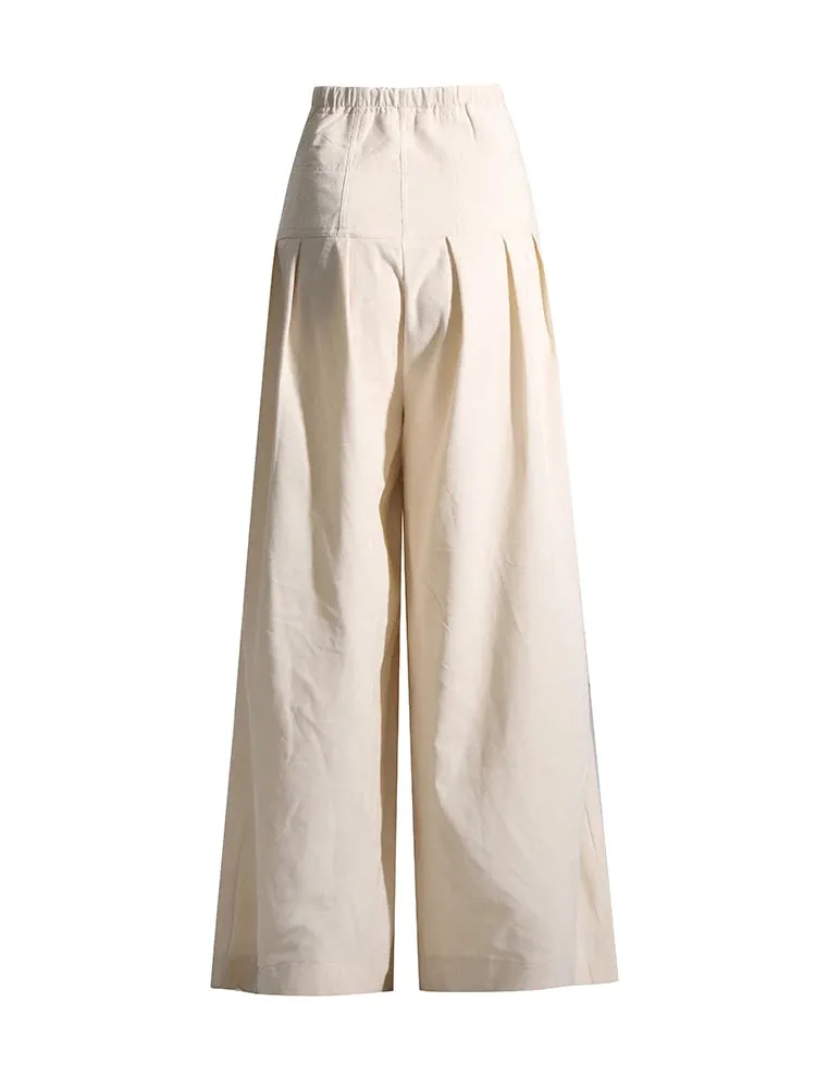 Solid Loose Wide Leg Pants For Women High Waist Tunic Ruched Temperament Trousers Female Summer Fashion Clothing