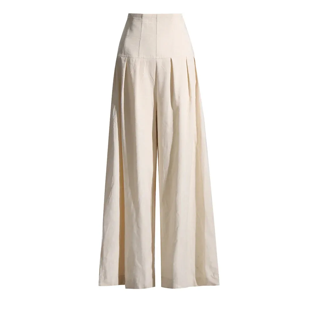 Solid Loose Wide Leg Pants For Women High Waist Tunic Ruched Temperament Trousers Female Summer Fashion Clothing