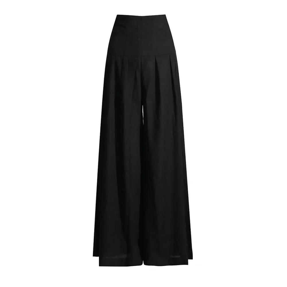 Solid Loose Wide Leg Pants For Women High Waist Tunic Ruched Temperament Trousers Female Summer Fashion Clothing