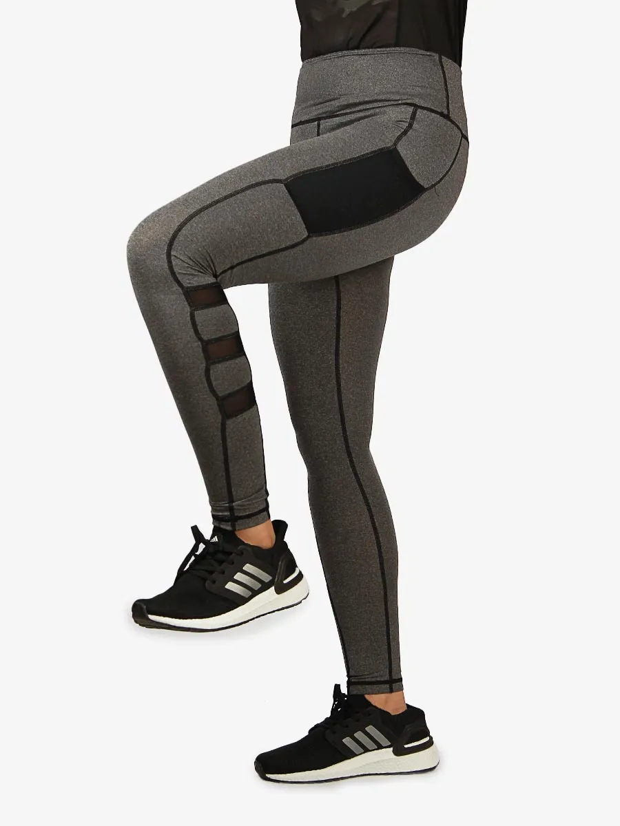 Solid Side Mesh - Compression Tights - 372 - Grey