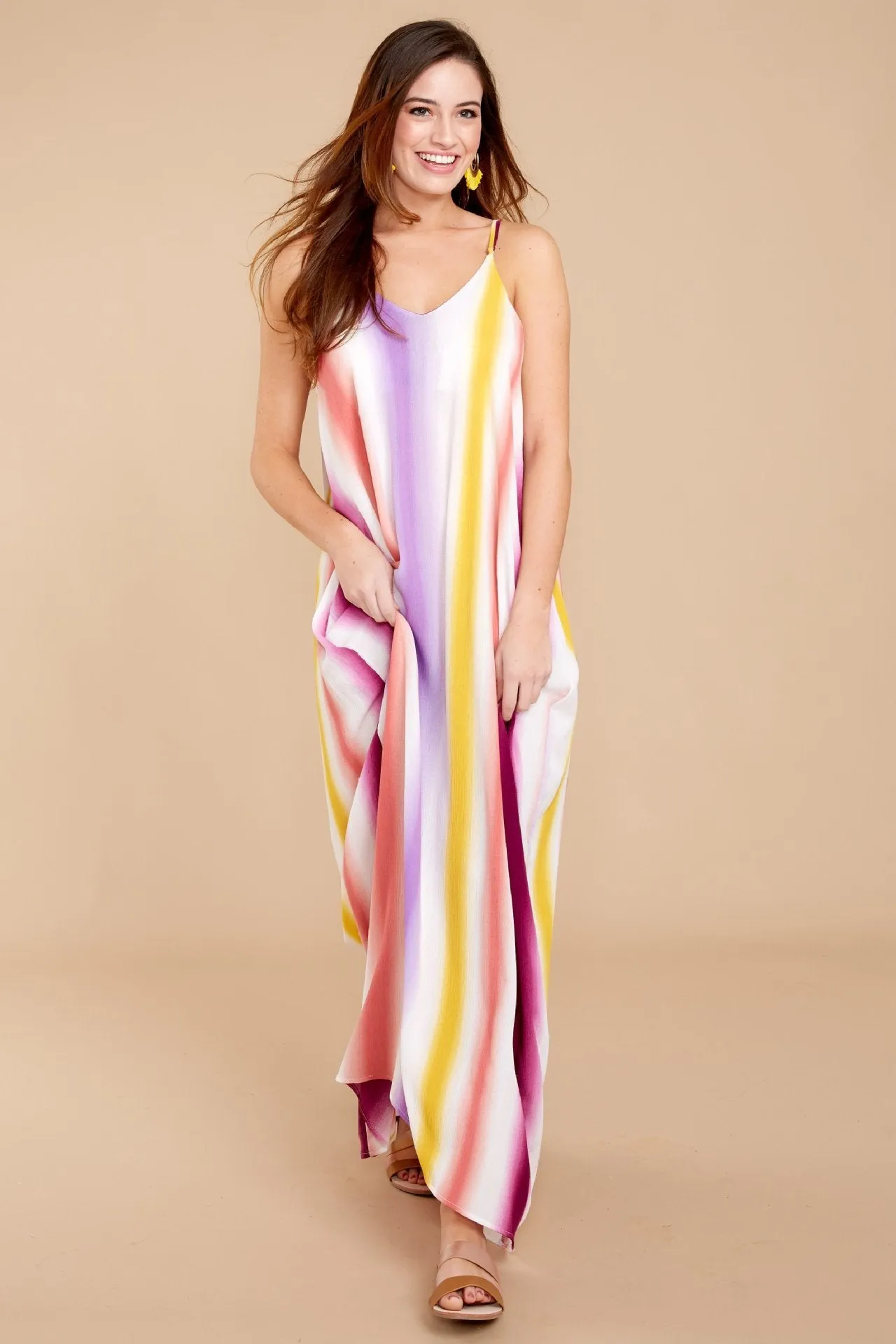 Spaghetti-Strap Sexy Backless Stripe Beach Long Dress