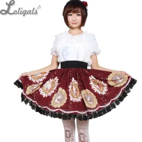 Sweet Short Kawaii Skirt Mucha Moon Goddess Printed Lolita Daily Short Skirt