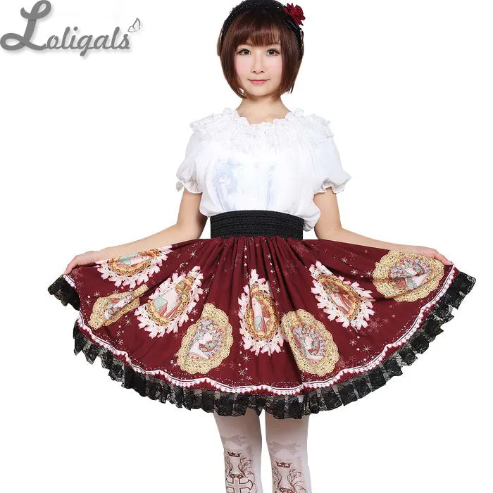 Sweet Short Kawaii Skirt Mucha Moon Goddess Printed Lolita Daily Short Skirt