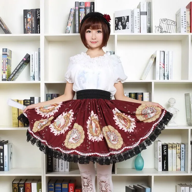 Sweet Short Kawaii Skirt Mucha Moon Goddess Printed Lolita Daily Short Skirt