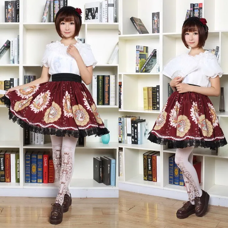 Sweet Short Kawaii Skirt Mucha Moon Goddess Printed Lolita Daily Short Skirt