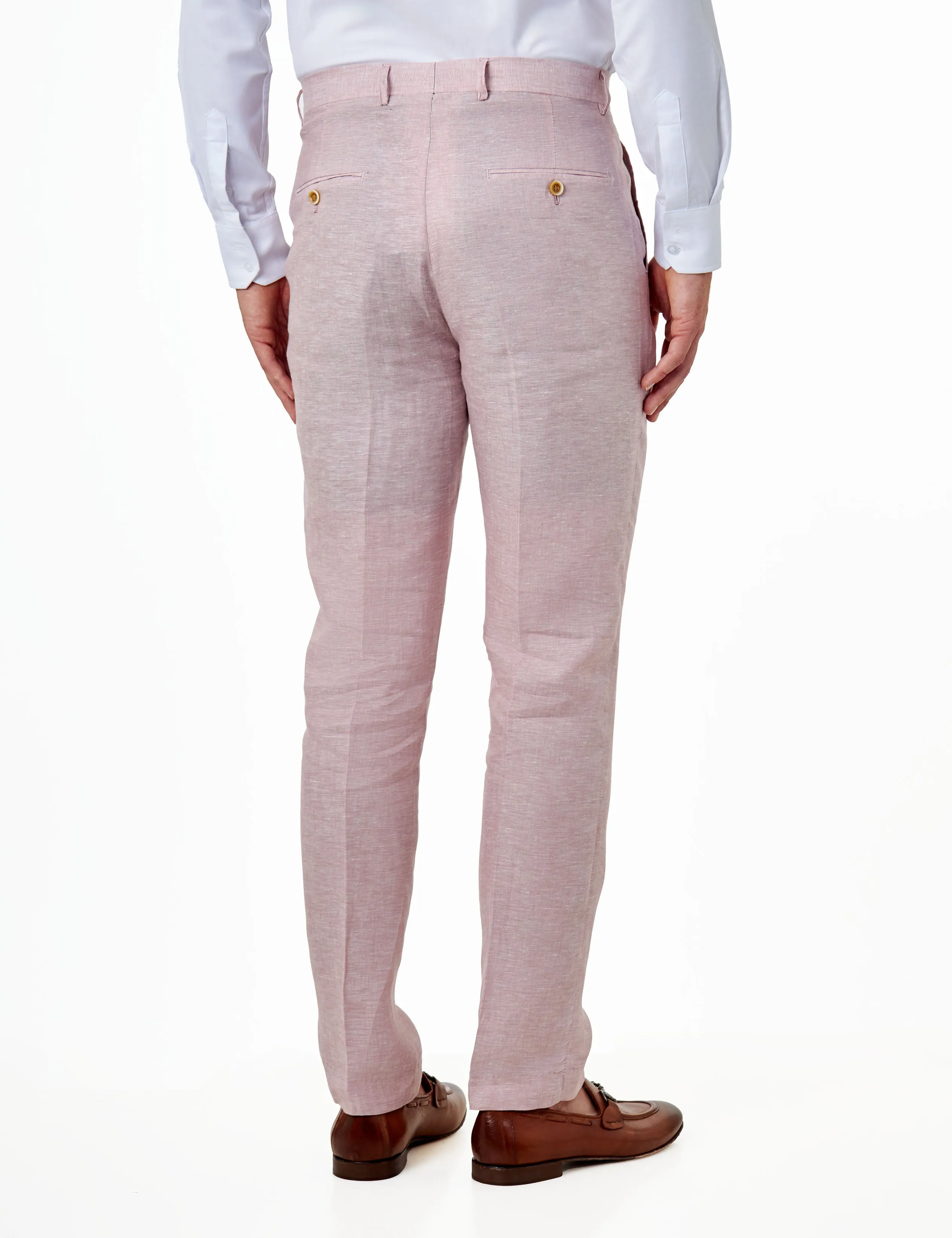 Tailored Fit Double Breasted Pink Linen Suit