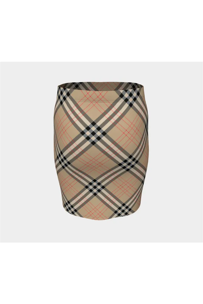 Tan Tartan Fitted Skirt