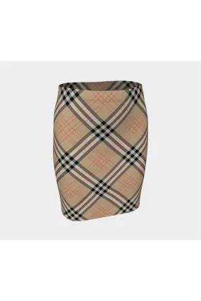 Tan Tartan Fitted Skirt