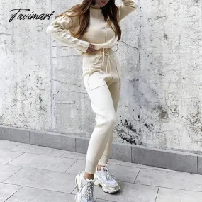 Tavimart Women Sweater Suit Track Costume 2 Pieces Sets Casual Autumn Winter Turtleneck Pullovers And Long Knitted Pants Knitted Sets