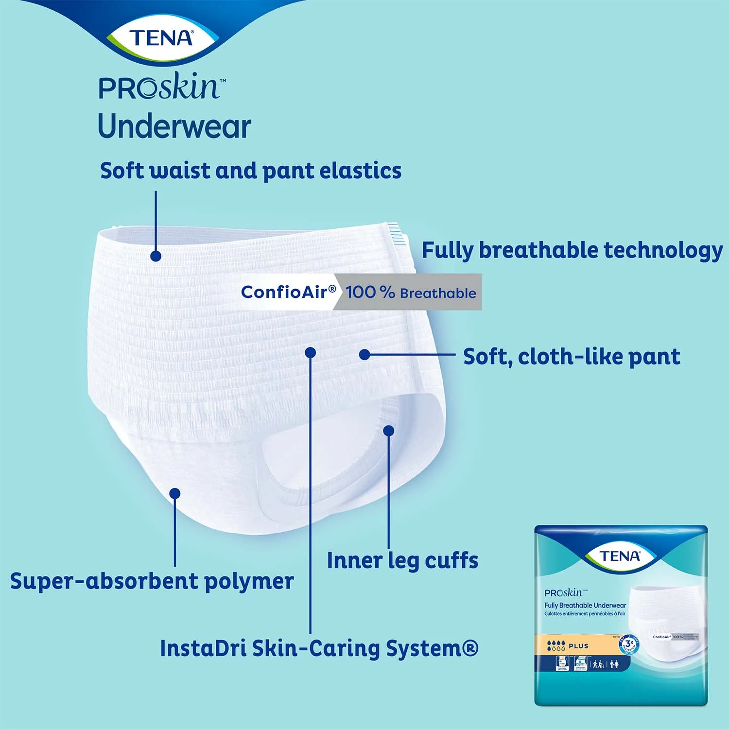 TENA Plus Protective Incontinence Underwear 45"- 58", Moderate Absorbency, Unisex, Large