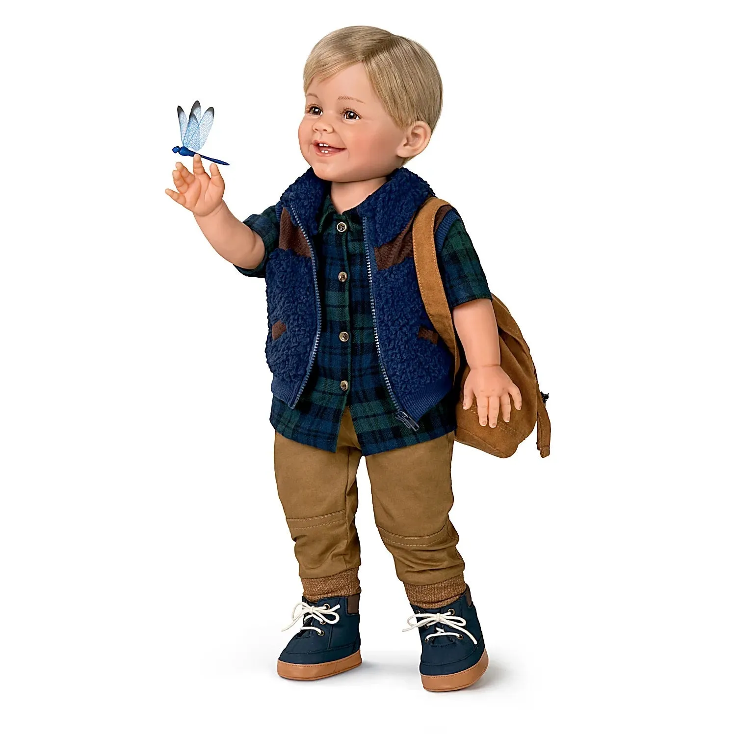 The Ashton-Drake Galleries Little Explorer Liam Lifelike So Truly Real® Boy Child Doll Poseable With Elaborate Outdoor Outfit and Backpack Handcrafted RealTouch® Vinyl by Artist Ping Lau  22"-Inches