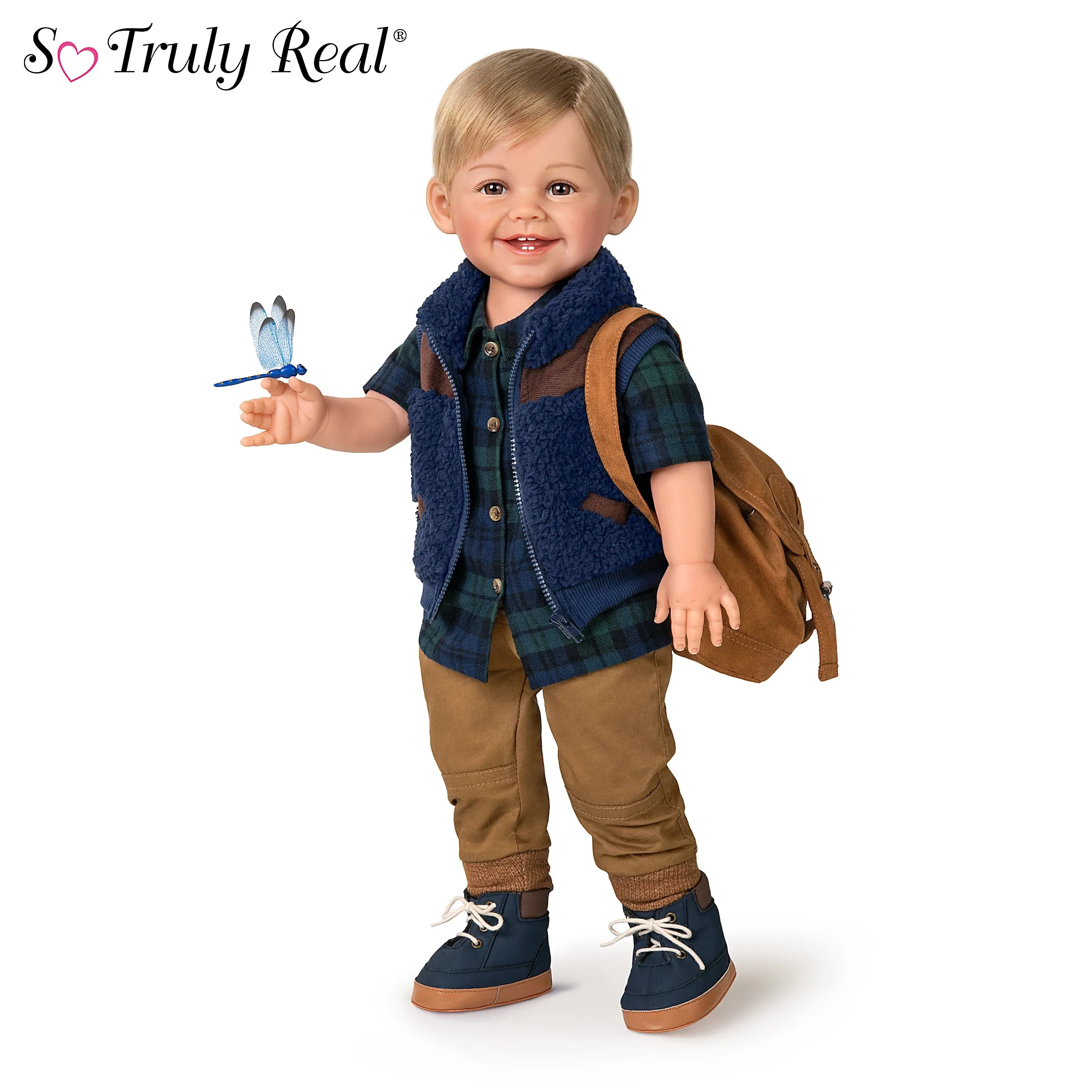 The Ashton-Drake Galleries Little Explorer Liam Lifelike So Truly Real® Boy Child Doll Poseable With Elaborate Outdoor Outfit and Backpack Handcrafted RealTouch® Vinyl by Artist Ping Lau  22"-Inches