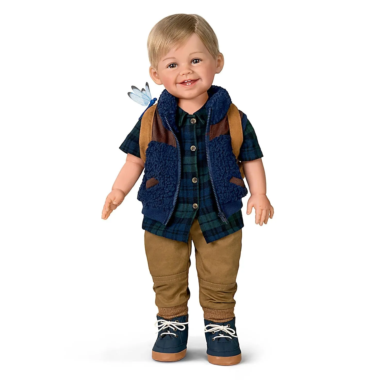 The Ashton-Drake Galleries Little Explorer Liam Lifelike So Truly Real® Boy Child Doll Poseable With Elaborate Outdoor Outfit and Backpack Handcrafted RealTouch® Vinyl by Artist Ping Lau  22"-Inches