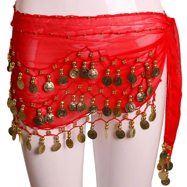 Trendy Three Row Coin Belly Dance Belt Skirt