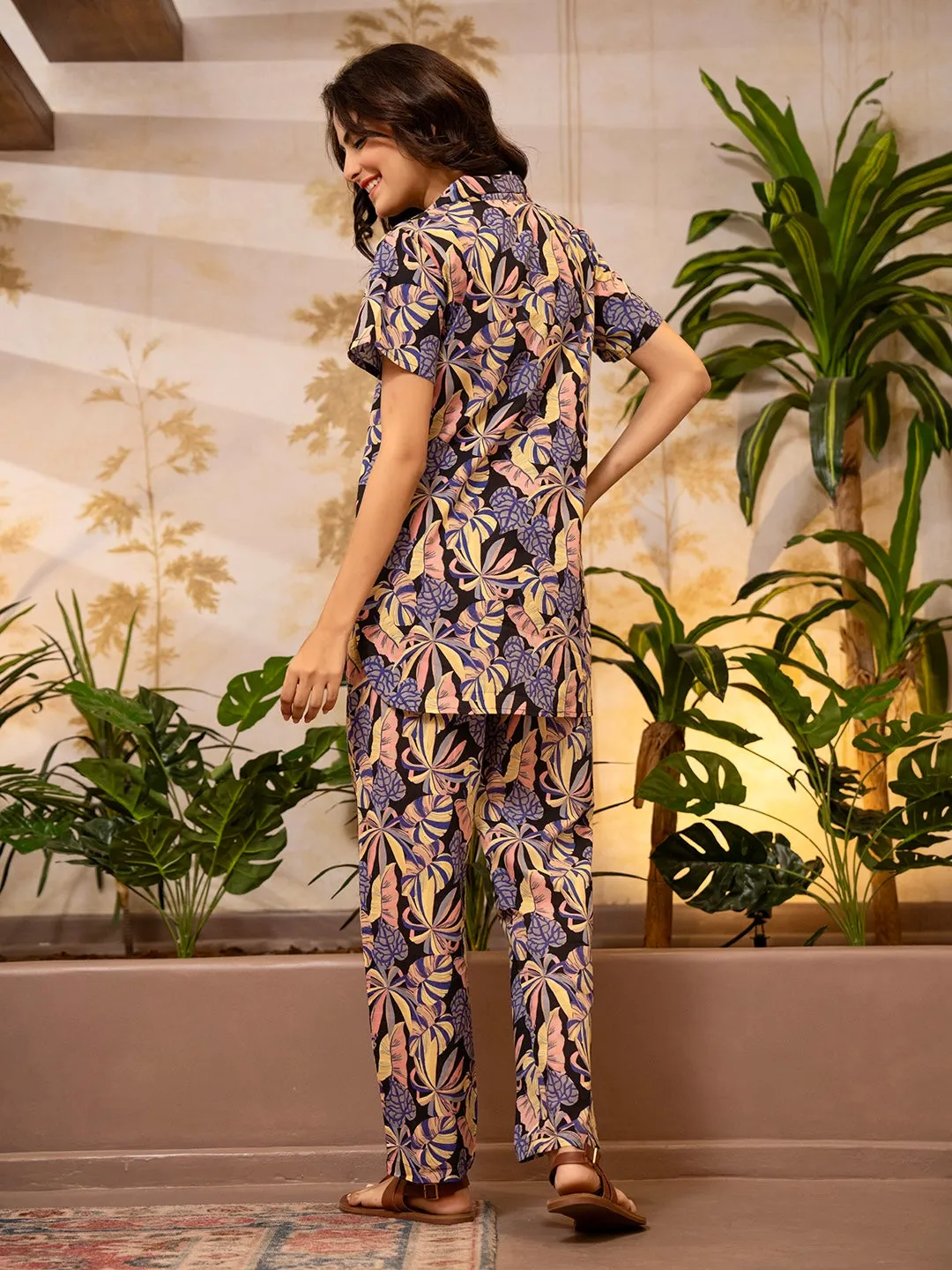 Tropical Noir Bloom Short Sleeve Co-Ord Set