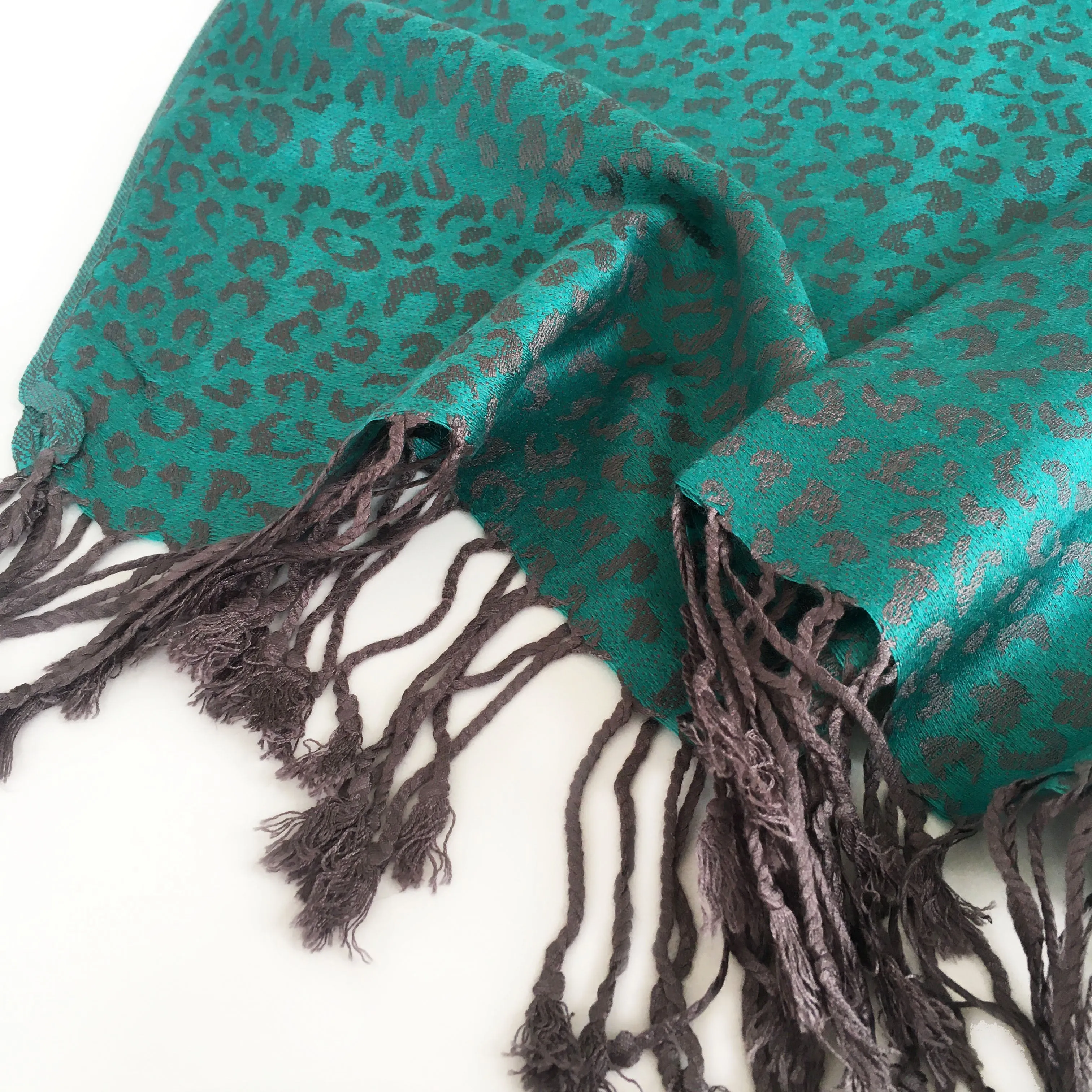 TURQUOISE SMALL LEOPARD PRINT REVERSIBLE PASHMINA SHAWL SCARF