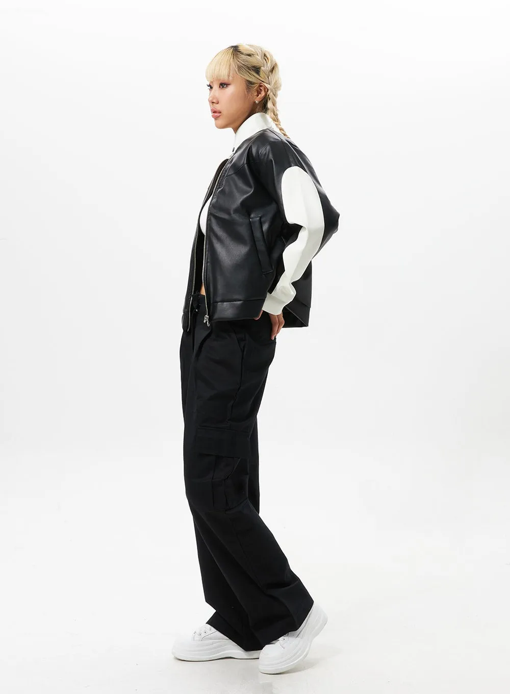 Two-Tone Faux Leather Jacket IO326