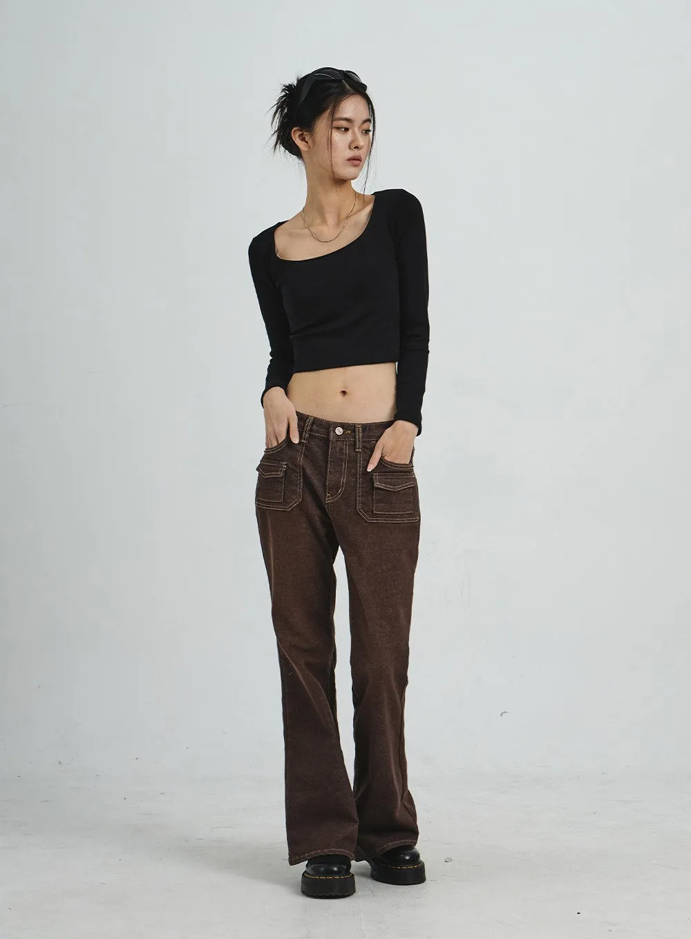 U-Neck Long Sleeve Crop Top CD02