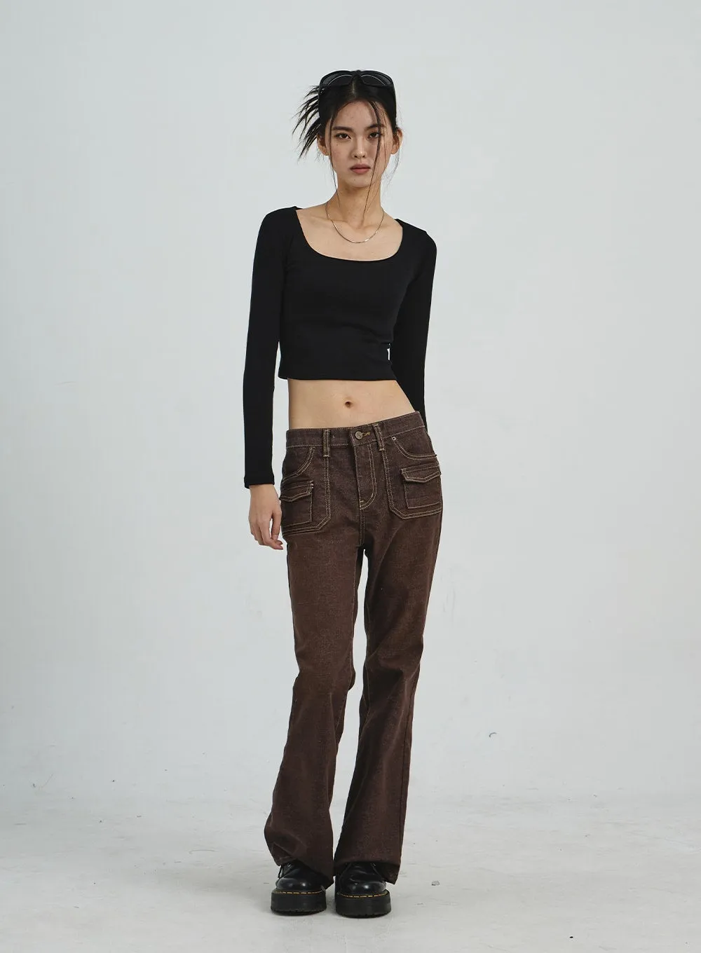 U-Neck Long Sleeve Crop Top CD02