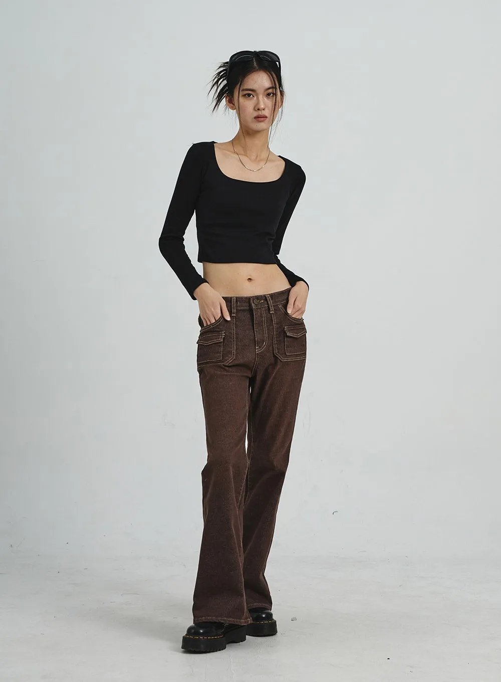 U-Neck Long Sleeve Crop Top CD02