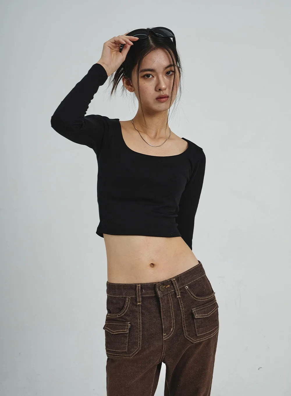 U-Neck Long Sleeve Crop Top CD02