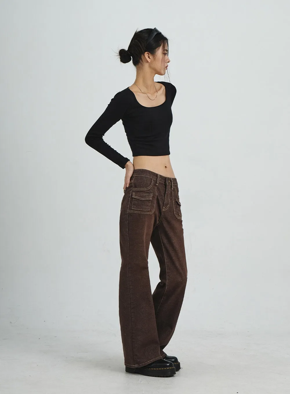 U-Neck Long Sleeve Crop Top CD02