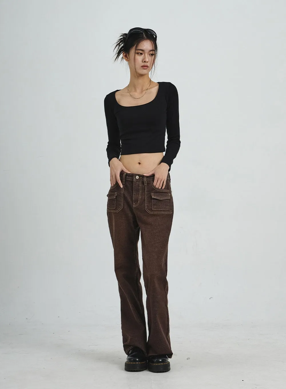 U-Neck Long Sleeve Crop Top CD02