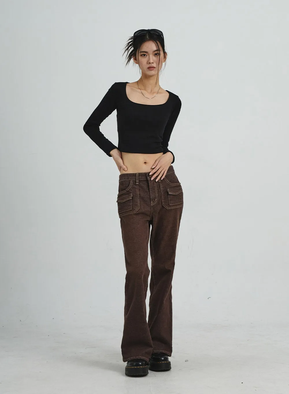 U-Neck Long Sleeve Crop Top CD02