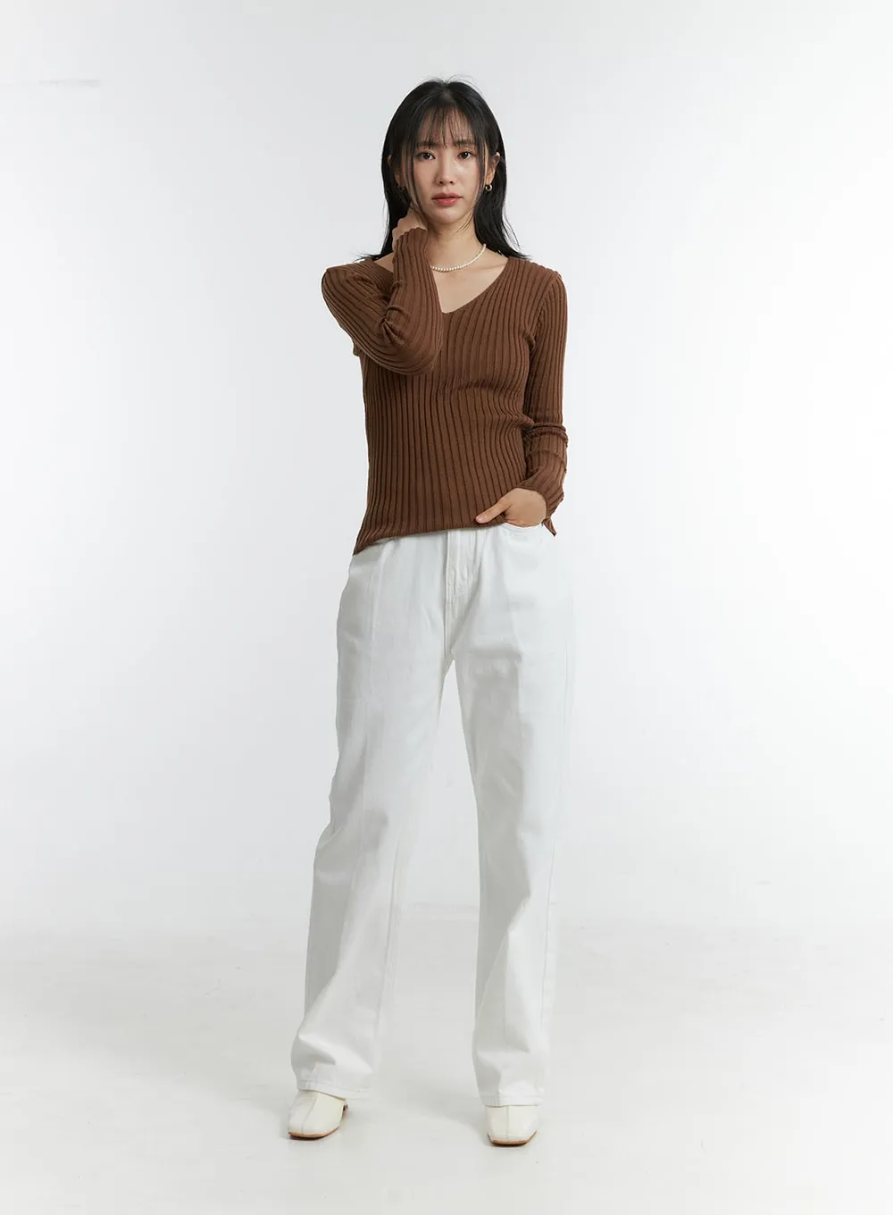 V-Neck Wool Rib Sweater OD315