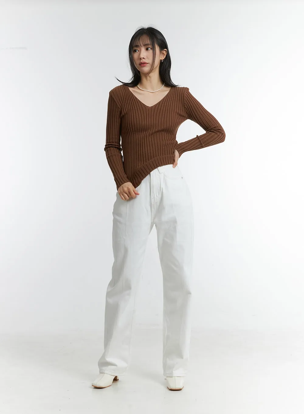 V-Neck Wool Rib Sweater OD315