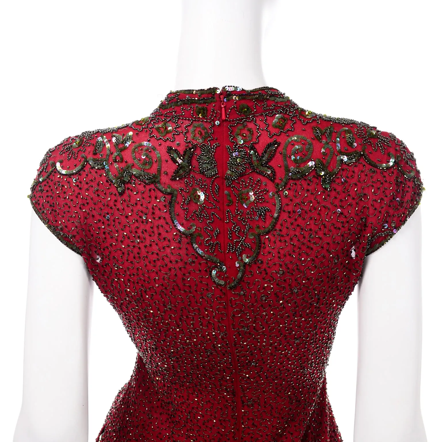 Vintage Burgundy Red Silk Heavily Beaded Evening Outfit