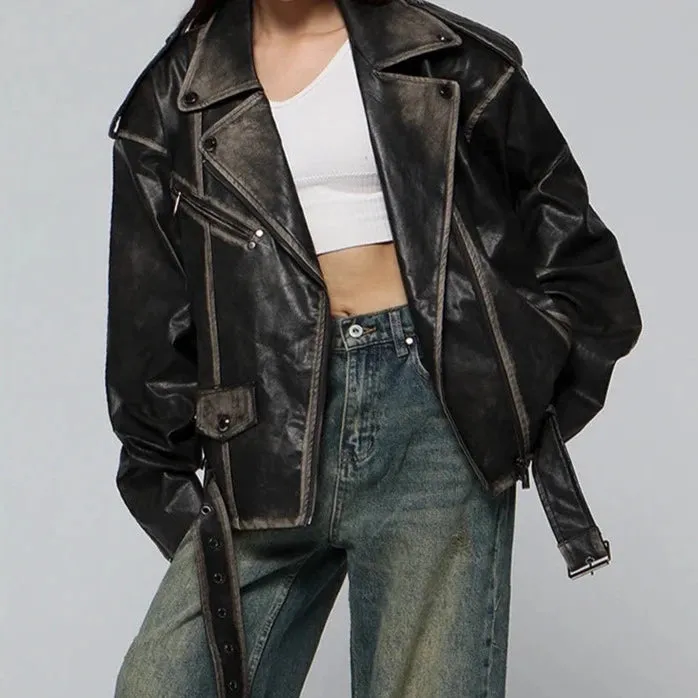 Vintage Distressed Loose Biker Jacket