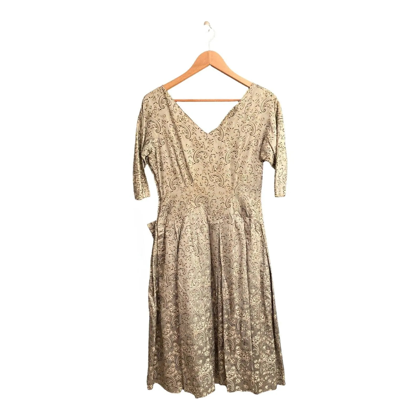 Vintage Gold Patterened 3/4 Sleeved Dress UK Size 12