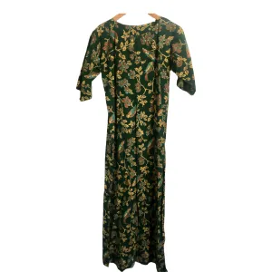 Vintage Julienne Tweddle for Tiarco London 100% Cotton Half Sleeve Maxi Dress Green Floral Print M UK Size 12