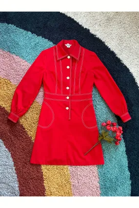 Vintage Mod 60s-70s Red Trench Dress