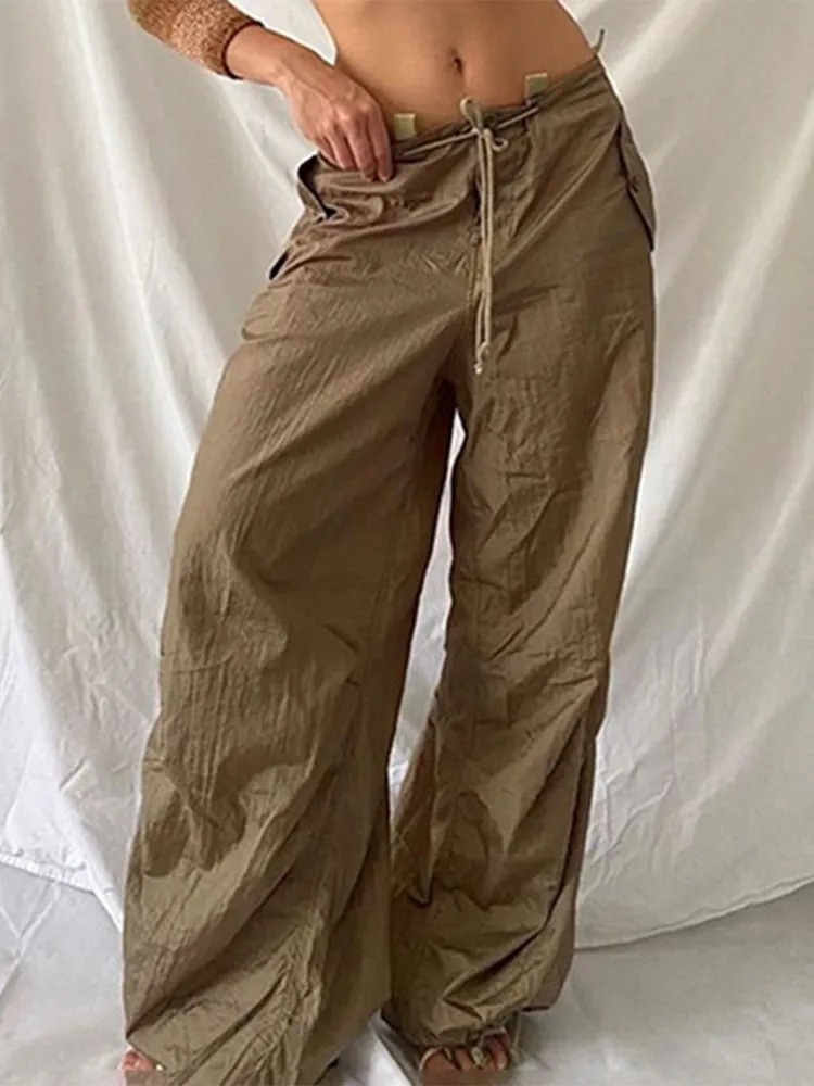 Wenkouban  2023 Casual Drawstring Y2k Pants Cargo Women Low Waist Loose Baggy Joggers Trousers Harajuku Wide Leg Sweatpants