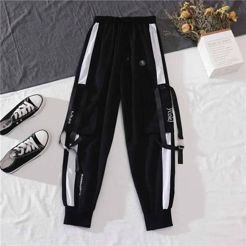 Wenkouban Spring Autumn Female Streetwear Cargo Pants Loose High Waist Joggers Women 2 Piece Long Sleeve Top With Casual Trousers