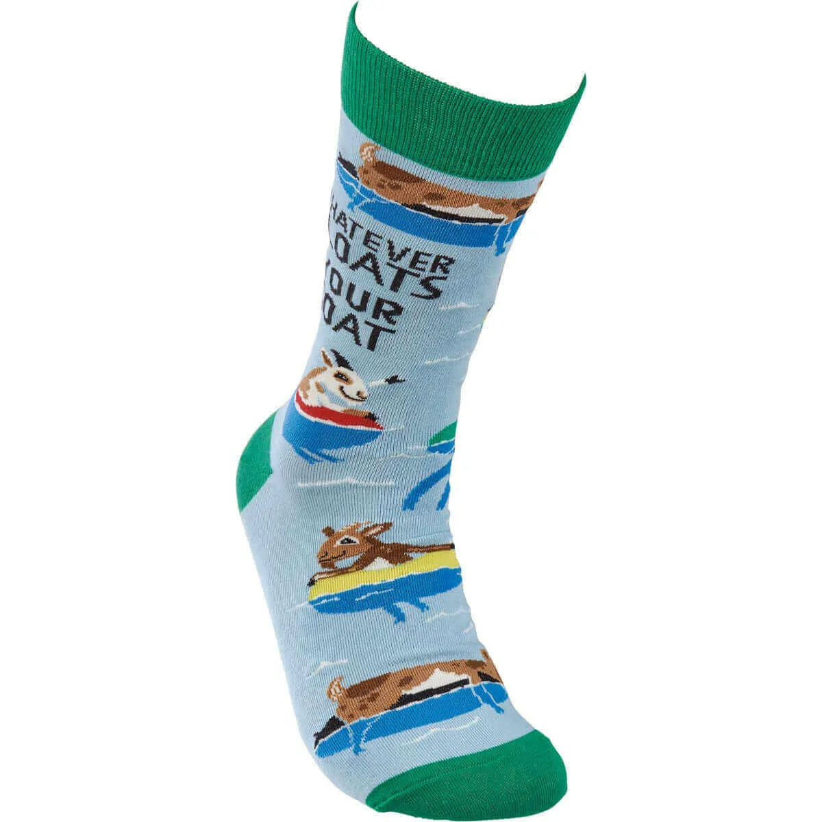 Whatever Floats Your Goat Funny Socks in Green and Blue | Unisex