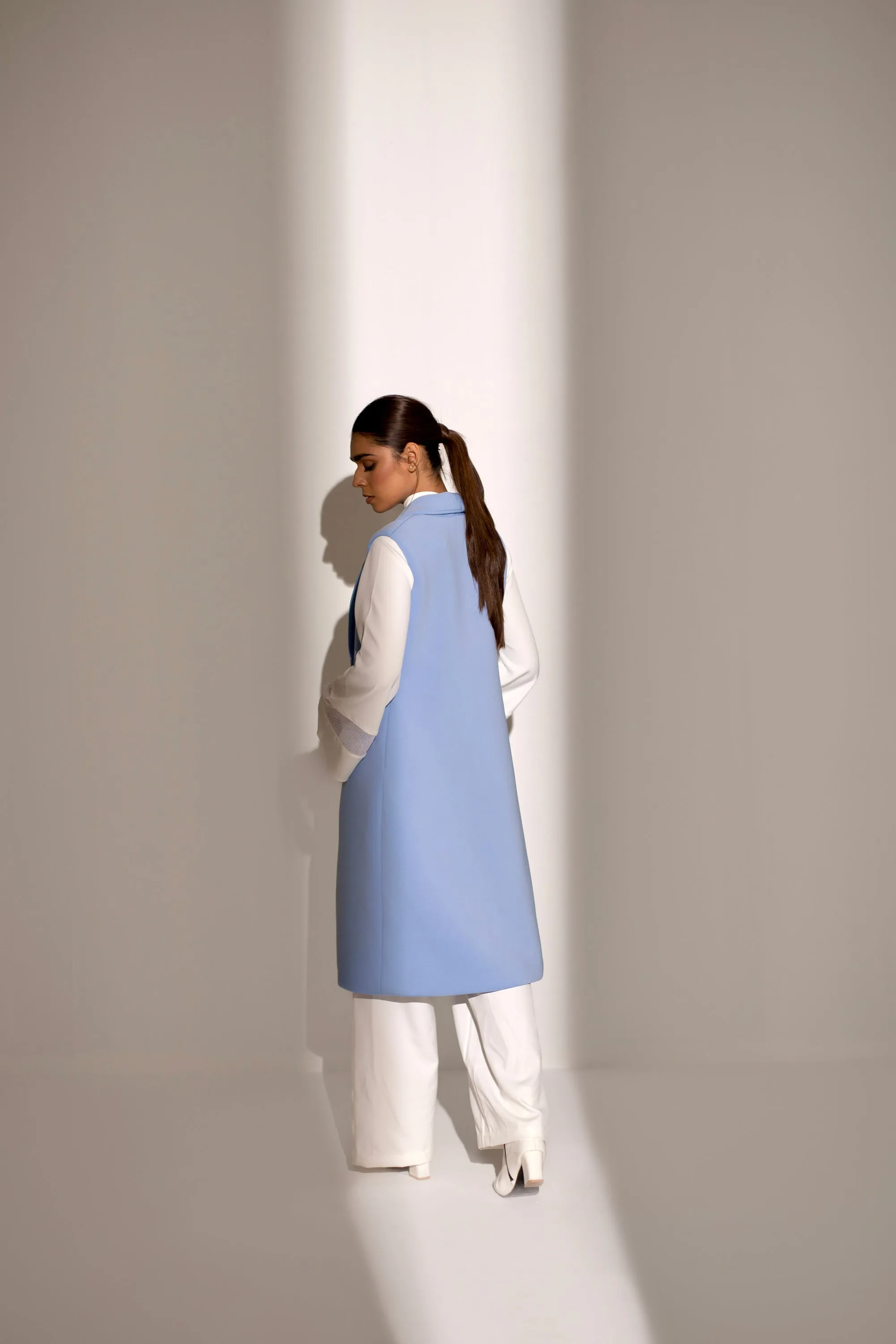 White and Blue Women's Winter Workwear Coat Co-ord Set