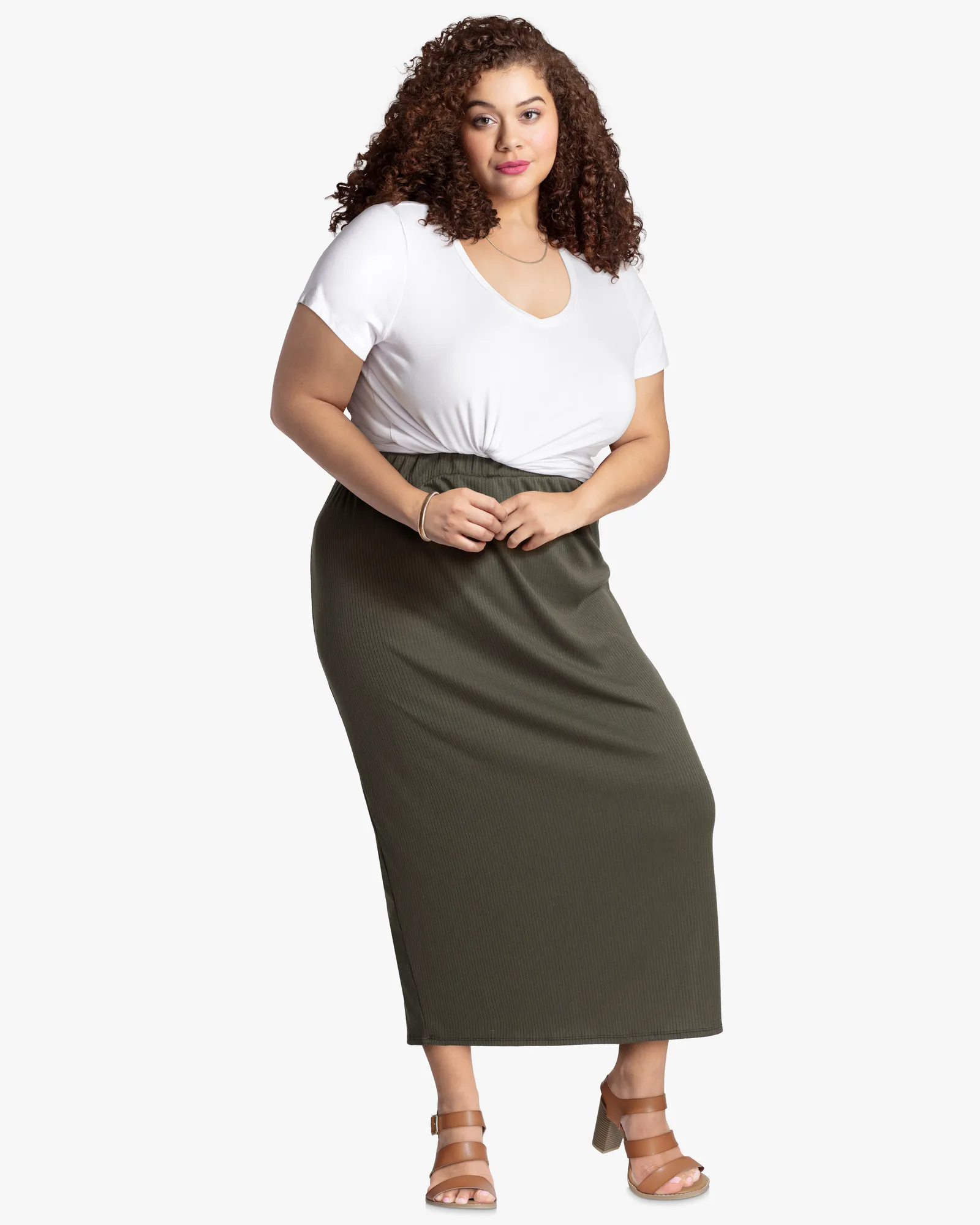 Willow Ribbed Maxi Pencil Skirt | Olive Green / Olive Green