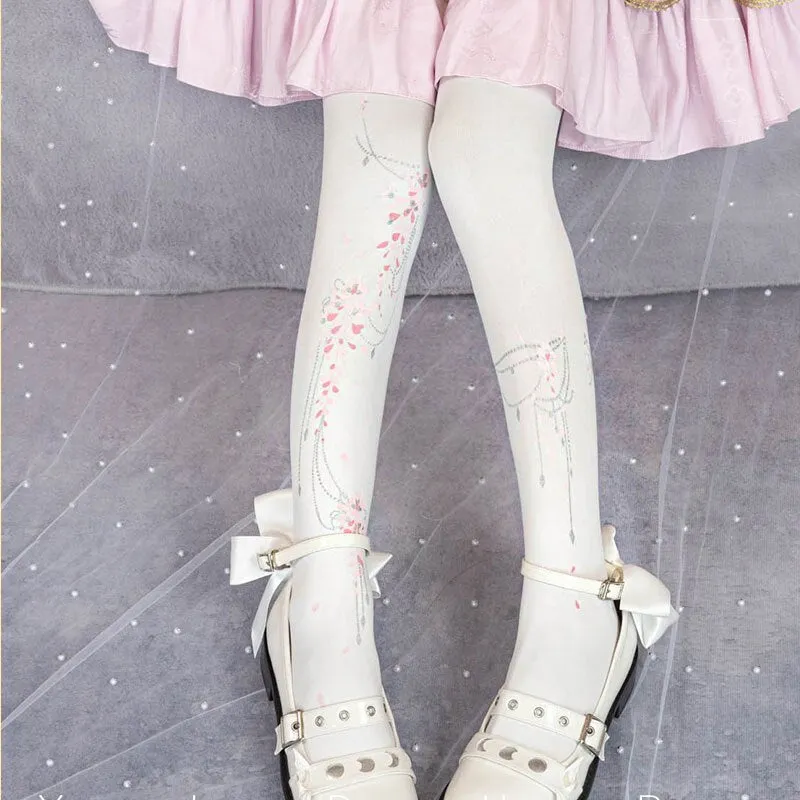 Wisteria ~ Sweet Floral Printed Lolita Tights by Yidhra