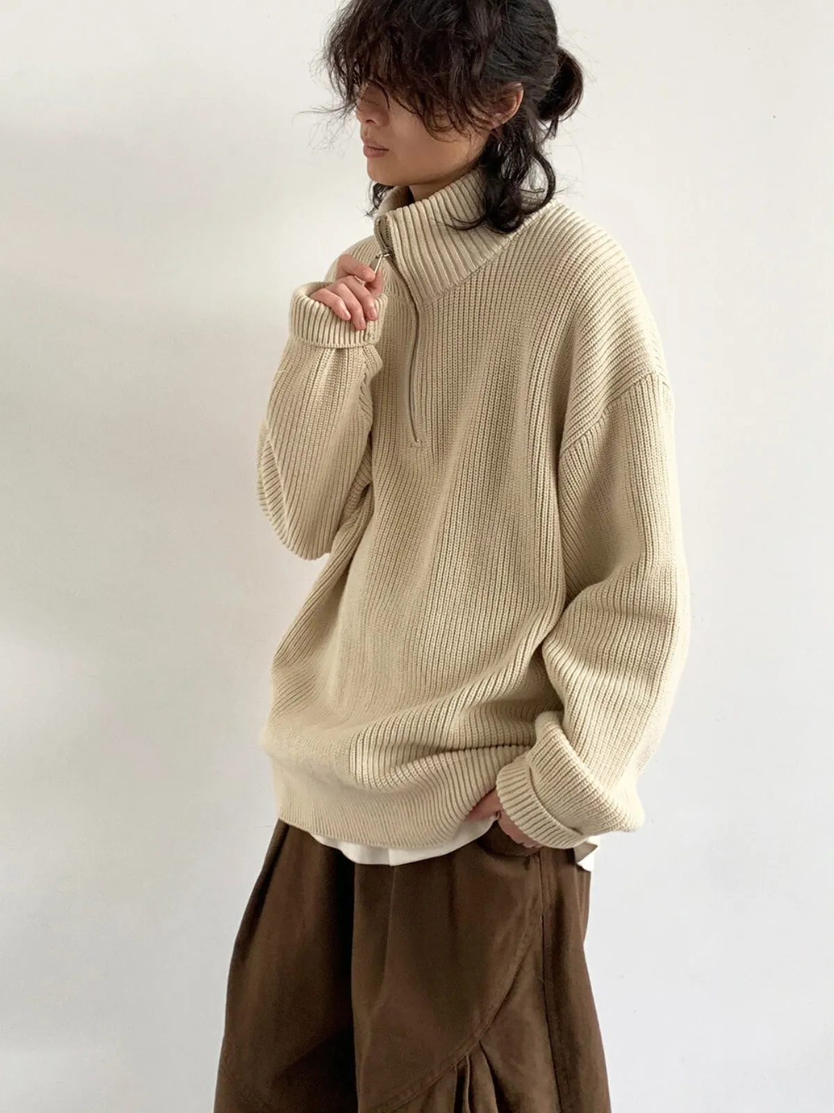 Wls Retro Half Turtleneck Loose Sweater