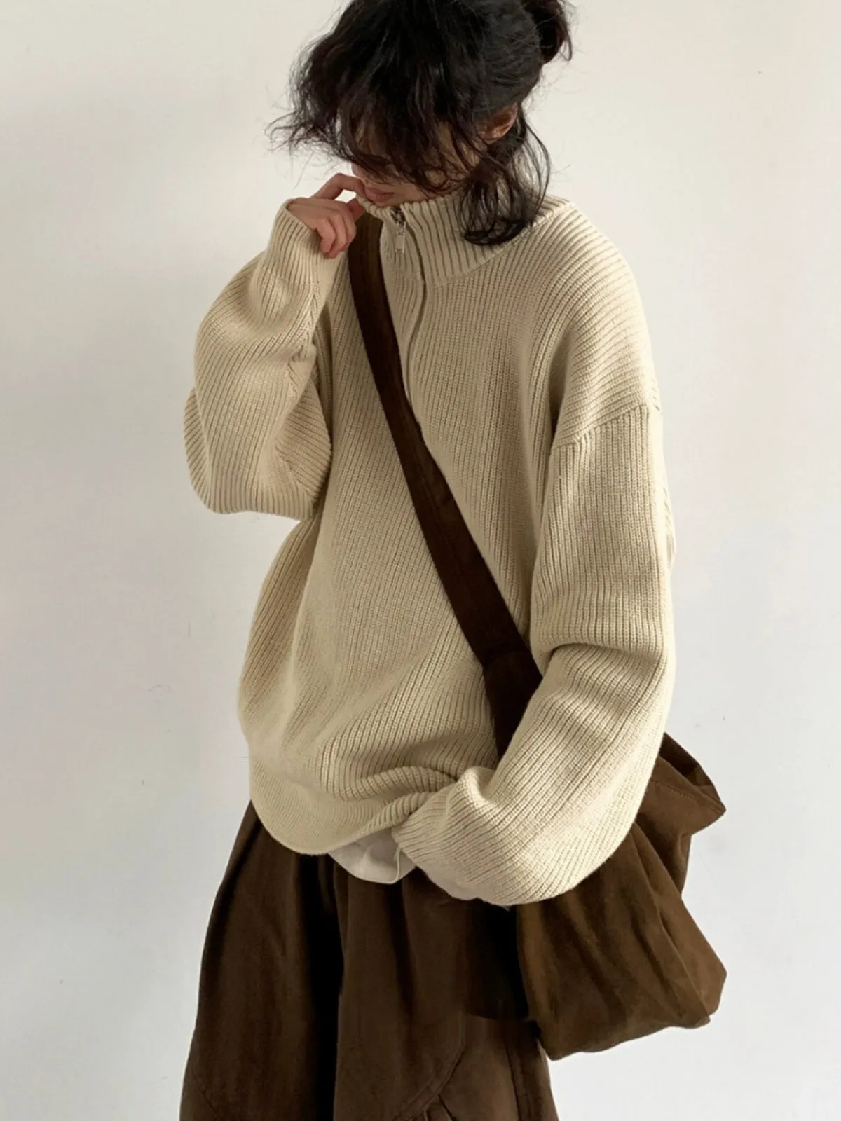 Wls Retro Half Turtleneck Loose Sweater