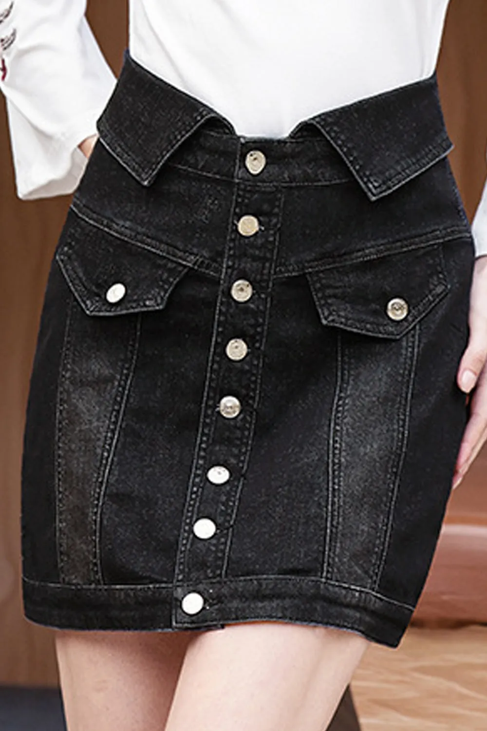 Women Multi Button Stylish Casual Perfect Denim Skirt - WSK103115