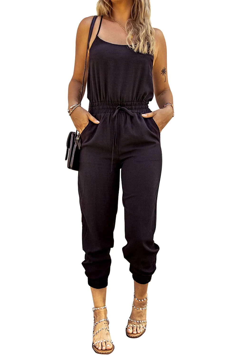 Women's Drawstring Waist Spaghetti Straps Jumpsuit